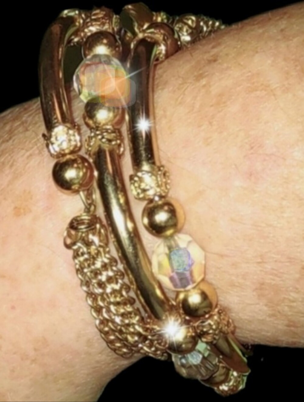 Gold Tassels Flexible Wire Wrap Tube Bead Vintage Bangle